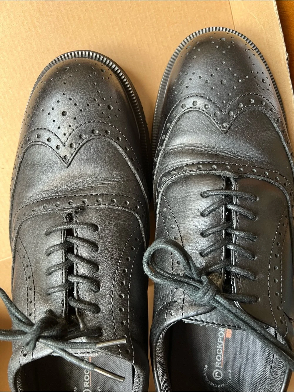 STEEL TOE Rockport Works Dressports Black Wingtip Safety Shoes 10.5 W excellent